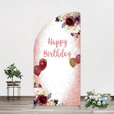 Aperturee - Aperturee Burgundy Floral Balloon Rose Birthday Half Moon Arch Backdrop